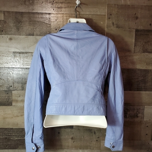 IRO HARTLEY LEATHER MOTO JACKET IN BLUE-LT - Picture 5 of 14